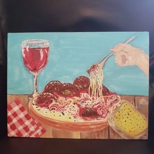 Pasta night  12x16 acrylic painting